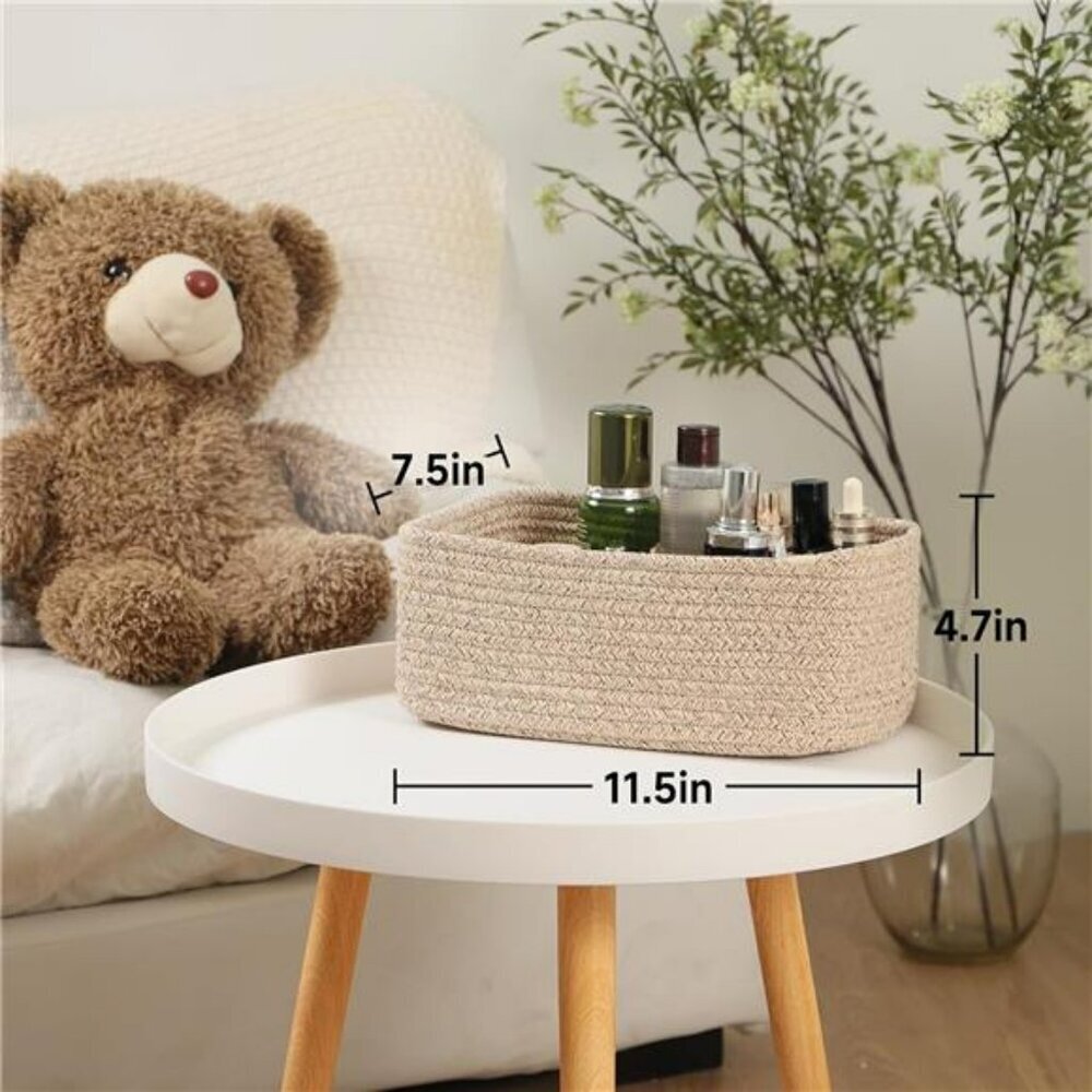 3 Pack Woven Cotton Storage Baskets Small Shelf Closet Organizer Bin Set - Picture 2 of 8